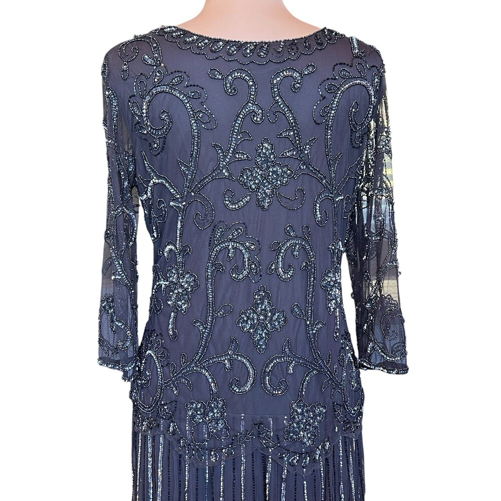 Pisarro Nights Heavily Beaded Mesh Maxi Dress SZ 14 Gatsby Formal Evening Gown - Picture 7 of 16